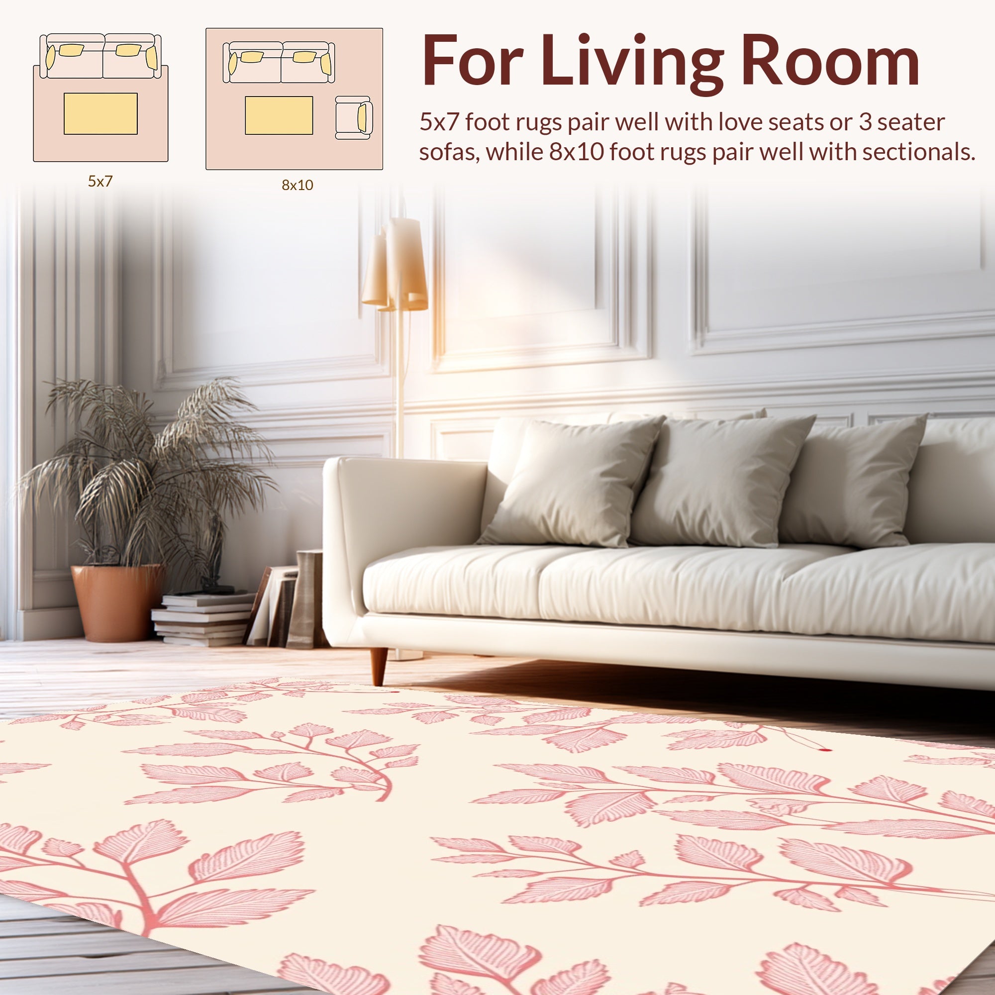 Minimalist Pink Botanical Leaf Pattern Rug
