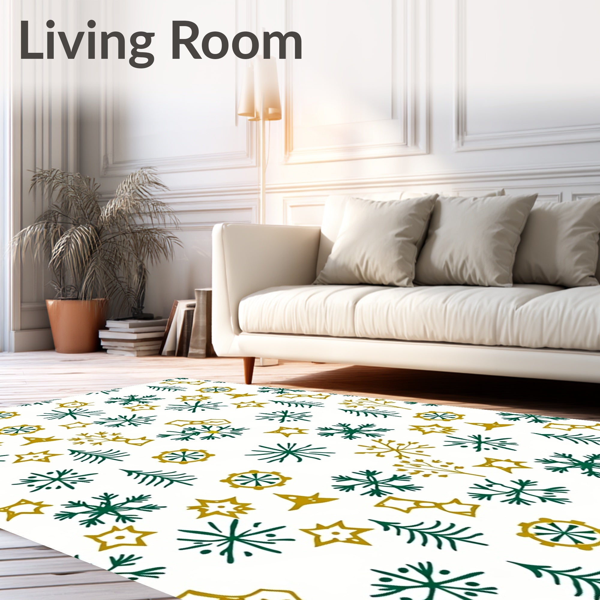 Green Gold Winter Woodland Collage Rug