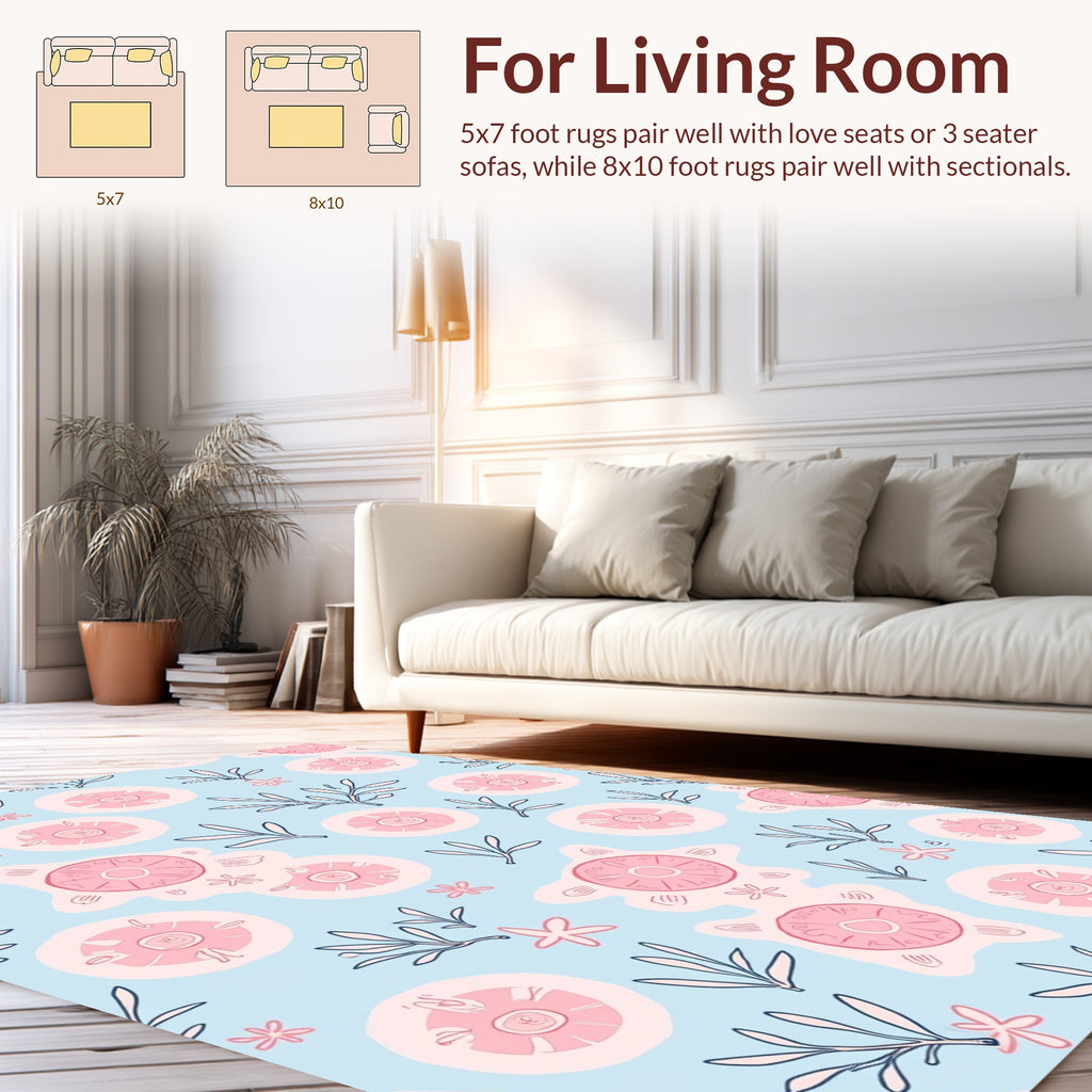 Pink Floral Botanical Pattern Rug