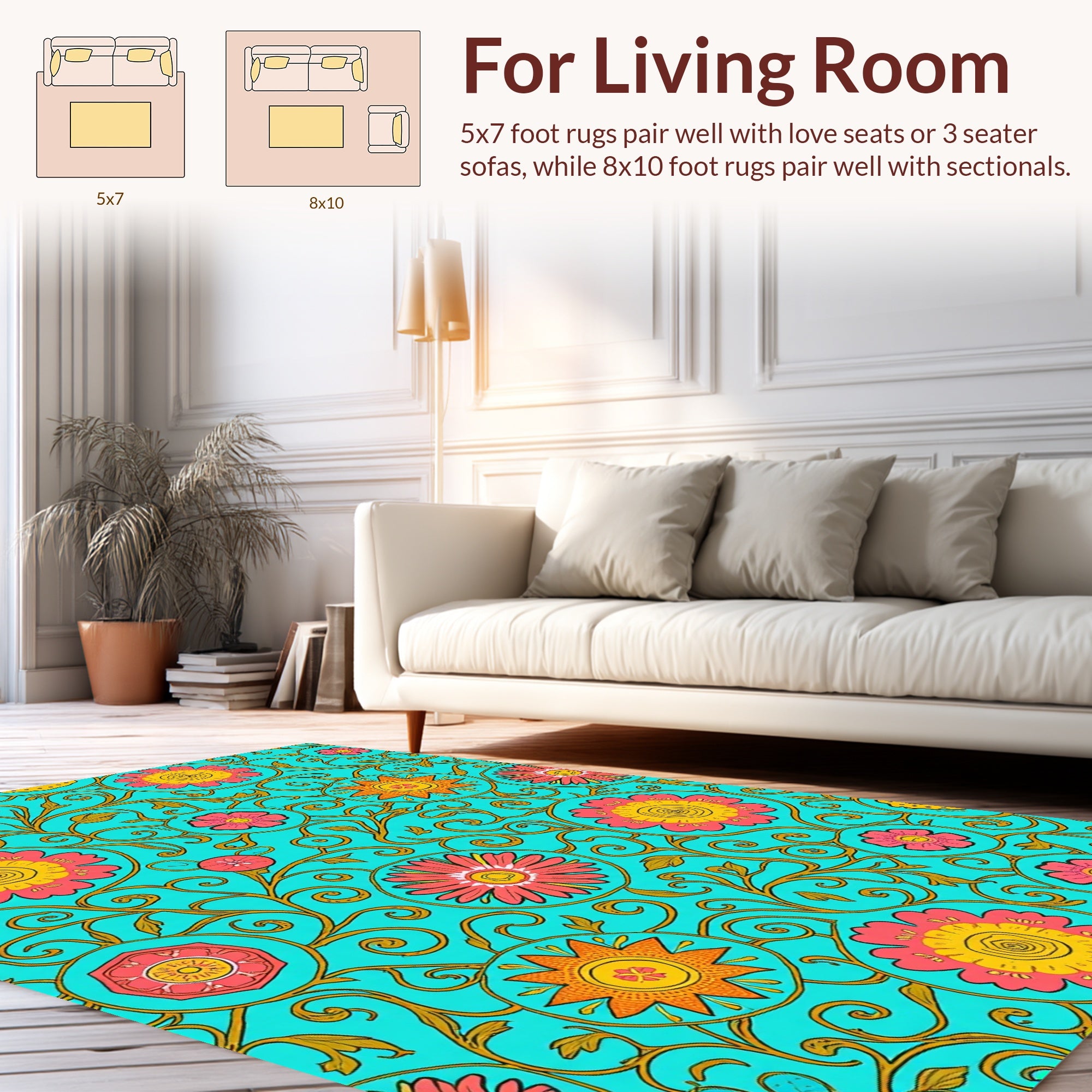 Retro Floral Medallion Teal Design Rug