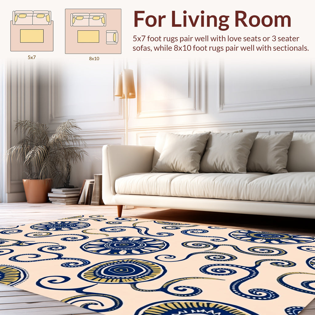 Retro Blue And Yellow Swirls Rug
