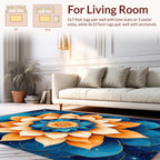 Mandala Floral Pattern Blue Orange Rug
