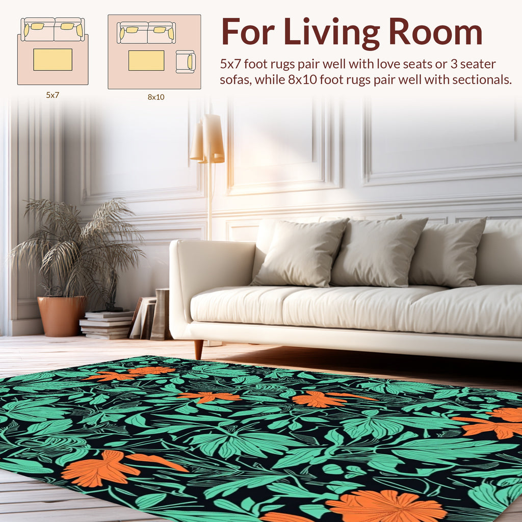 Vibrant Floral Leaf Pattern Design Rug
