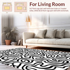 Abstract Black Wavy Pattern Rug