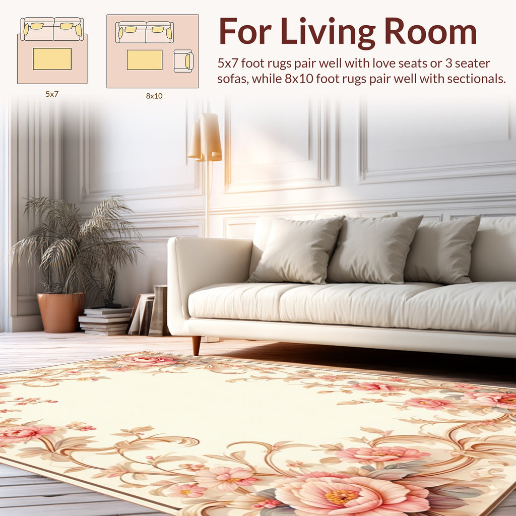 Elegant Floral Scrollwork and Peony Rug