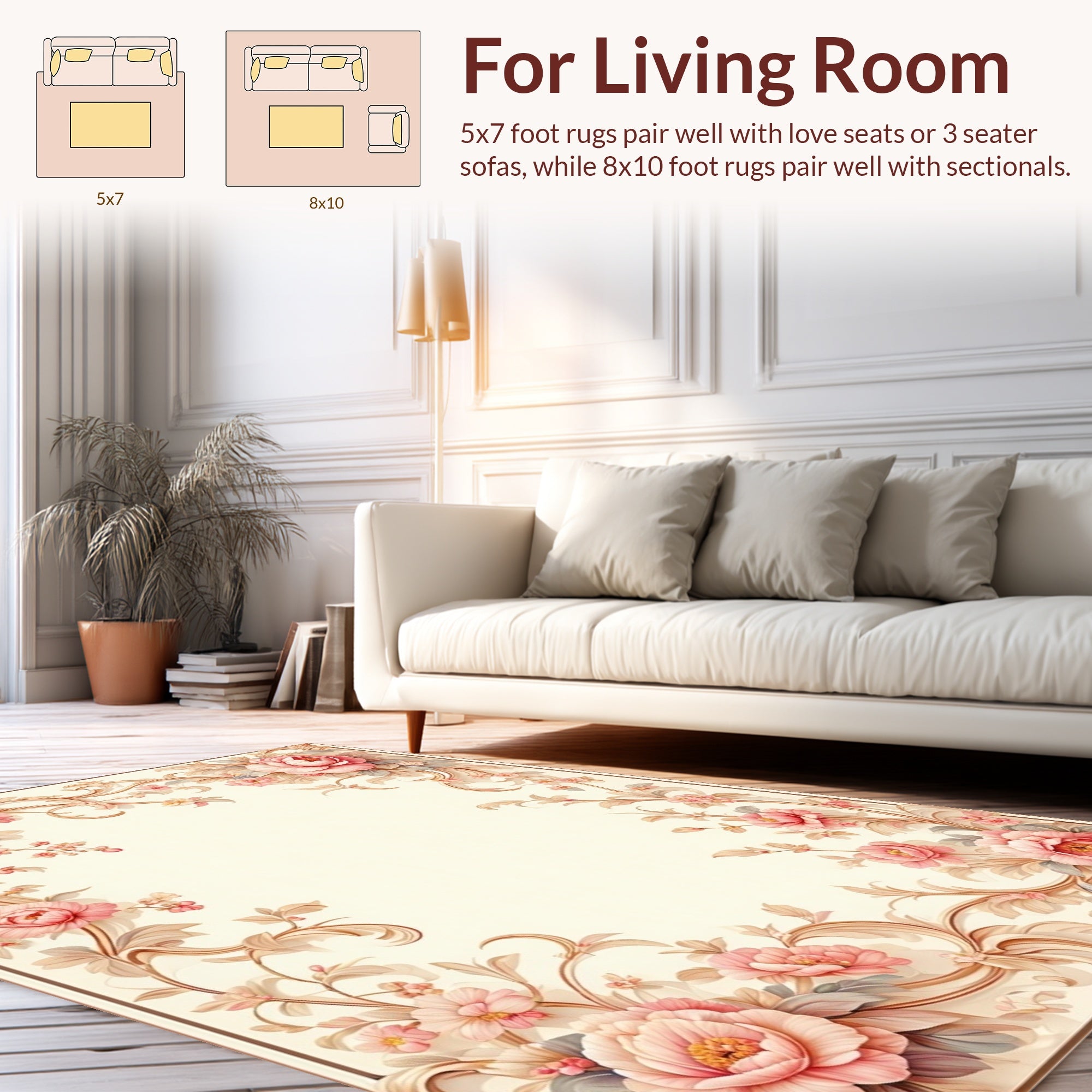 Elegant Floral Scrollwork and Peony Rug