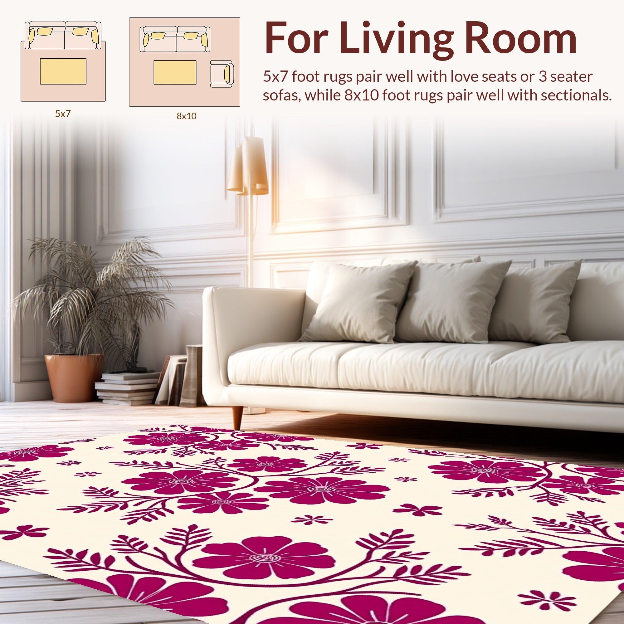 Fuchsia Floral Vine Pattern Rug