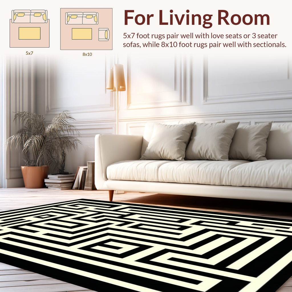 Black Ivory Geometric Maze Rug