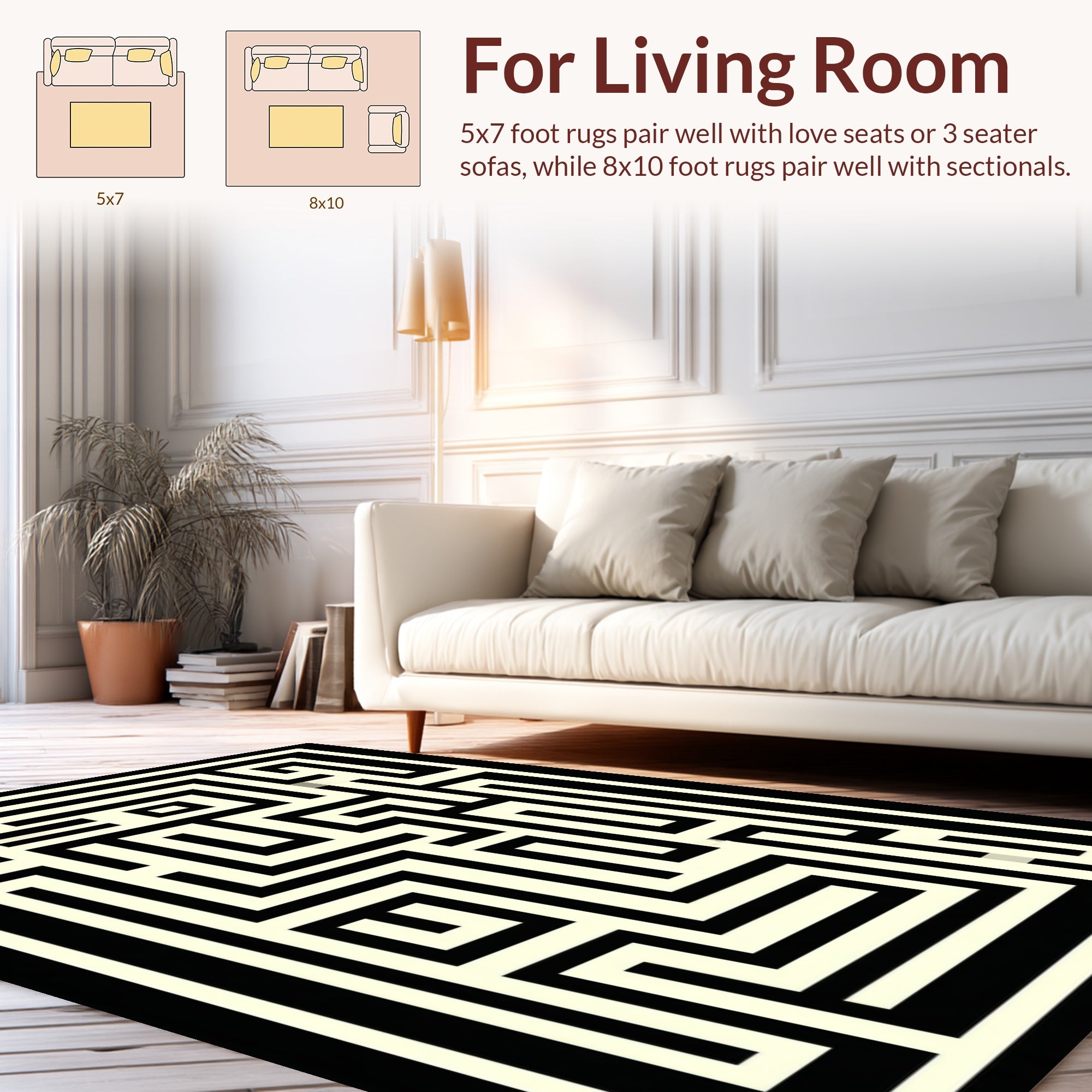 Black Ivory Geometric Maze Rug