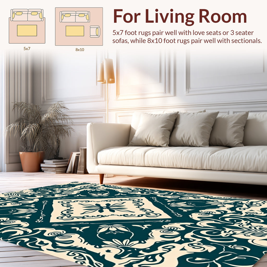 Ornate Floral Damask Scroll Rug