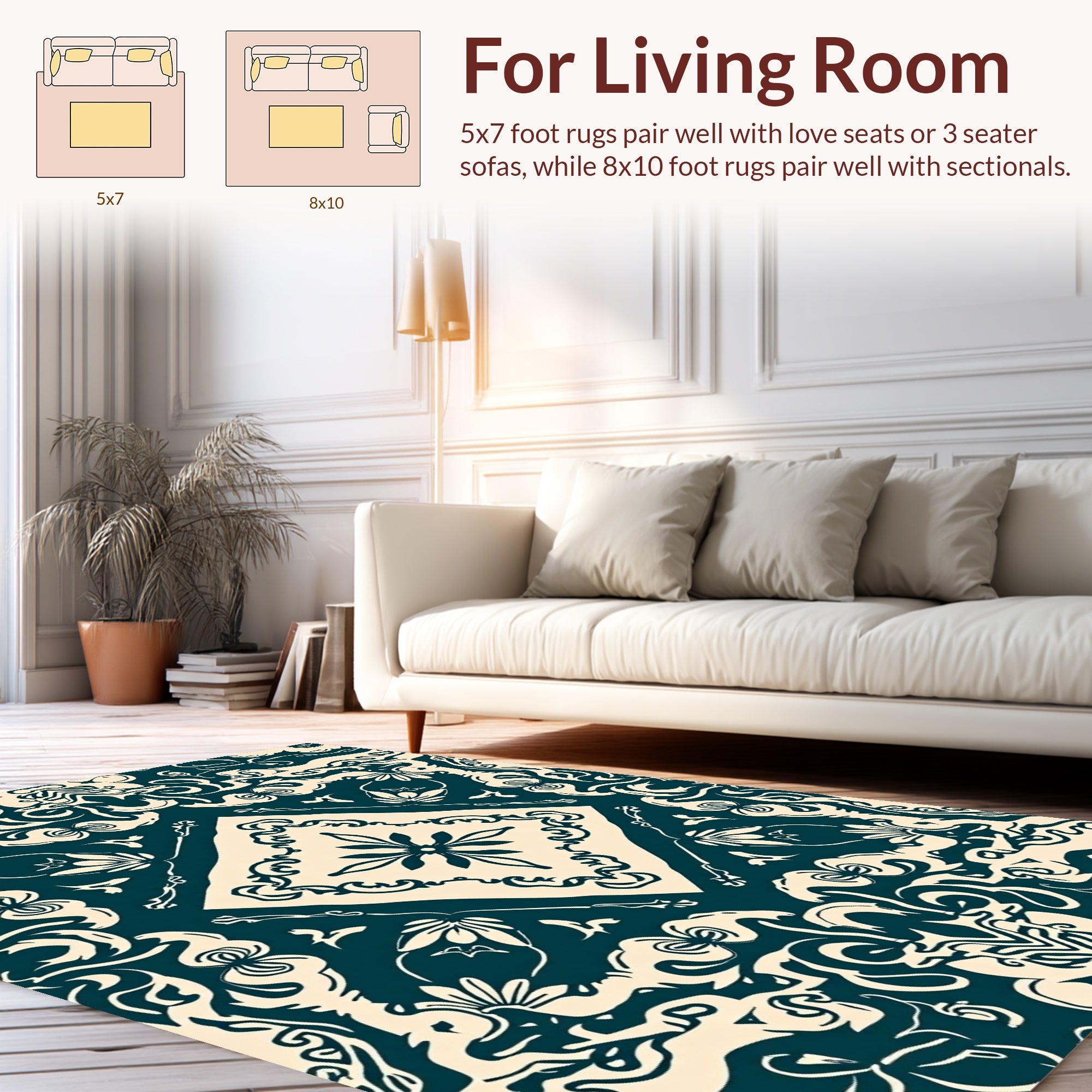 Ornate Floral Damask Scroll Rug