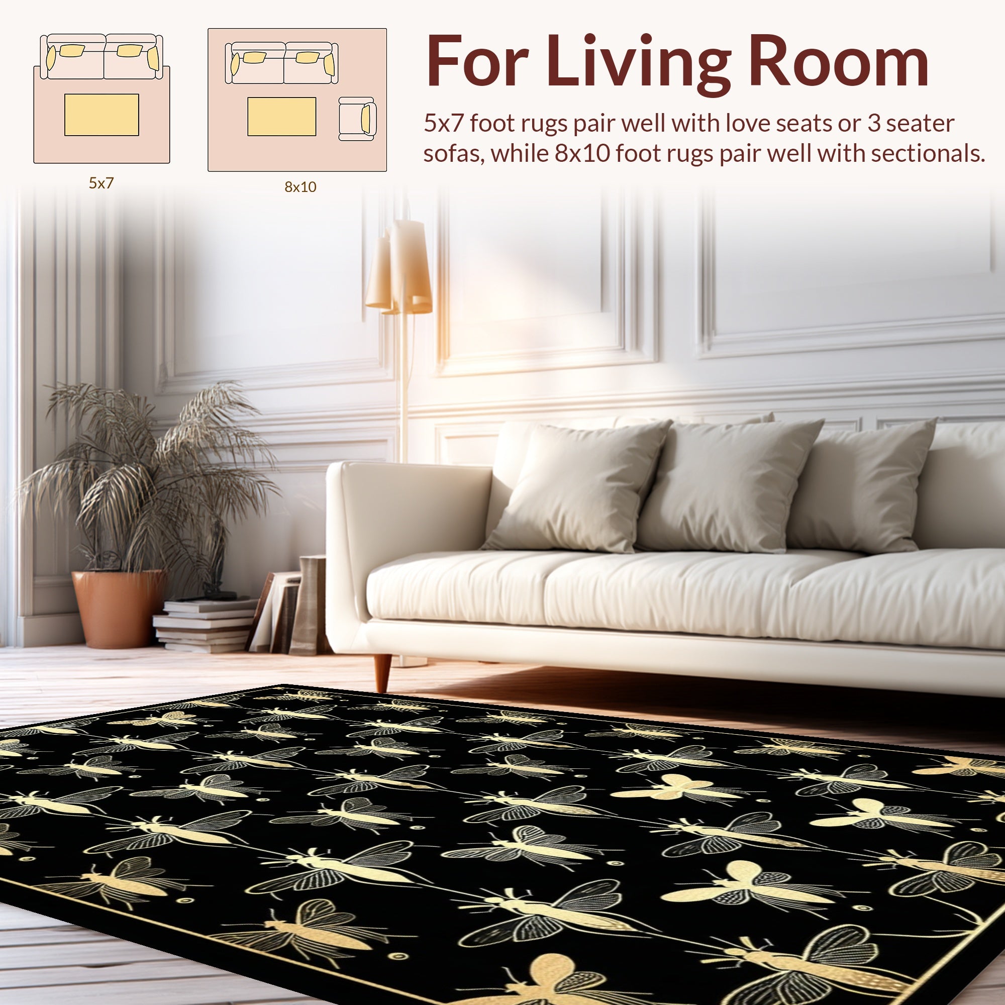 Golden Insects Art Deco Pattern Rug