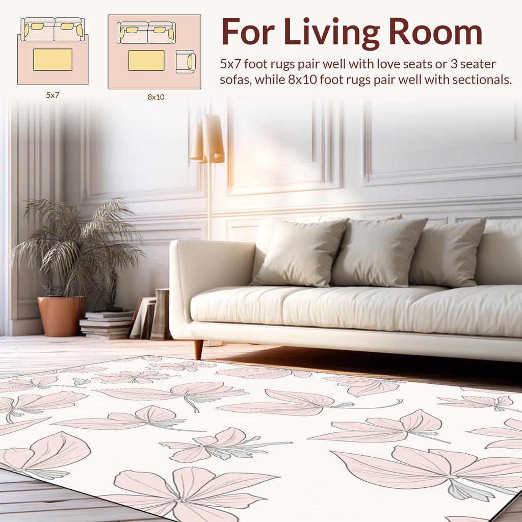 Delicate Pink Floral Line Art Pattern Rug