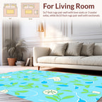 Whimsical Abstract Blue Green Leafy Pattern Rug