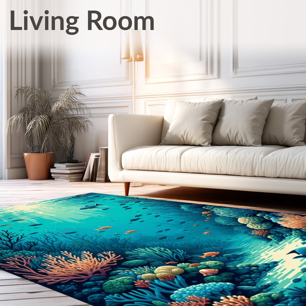 Underwater Coral Reef Fish Scene Rug