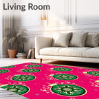 Bright Pink Green Snowflake Ornament Rug