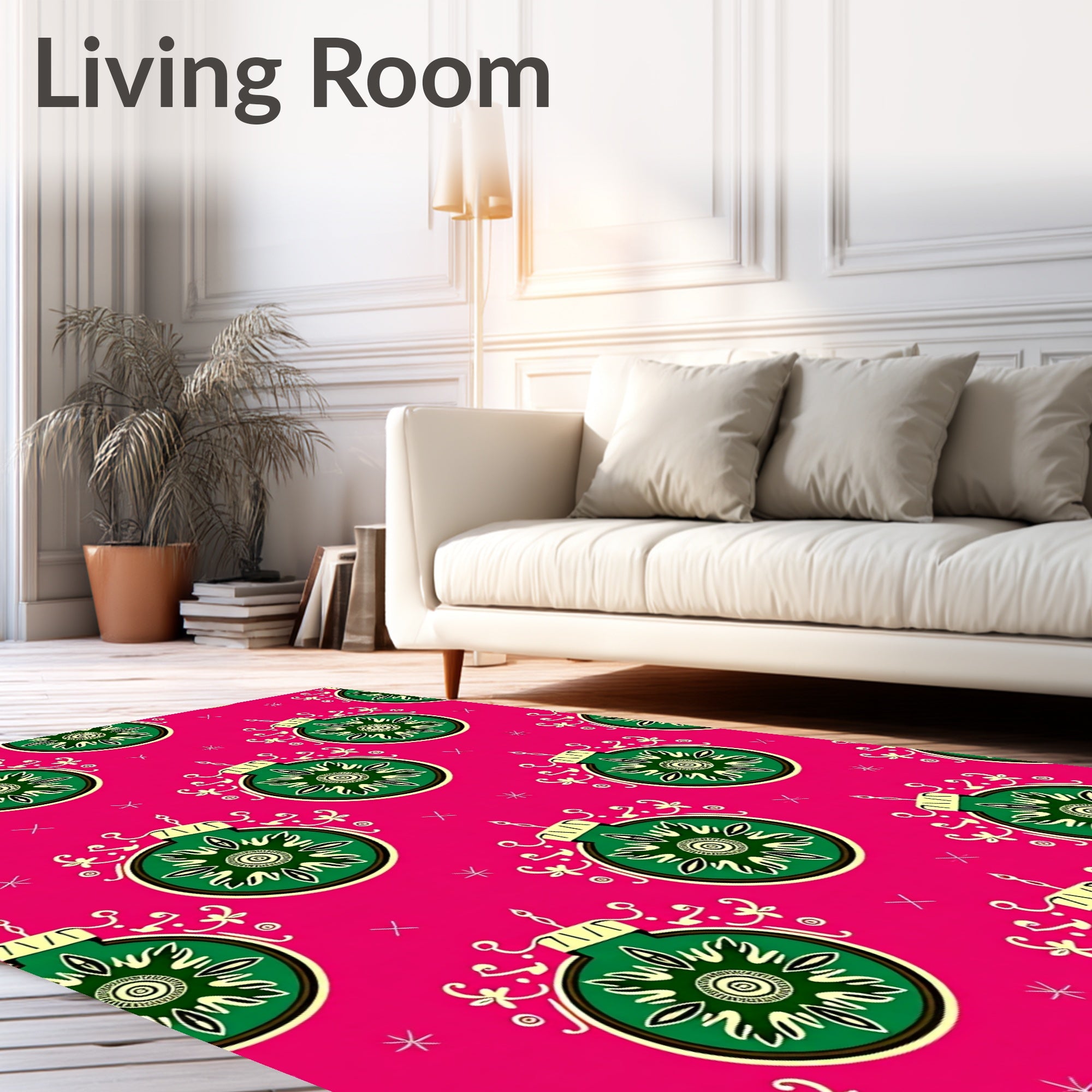 Bright Pink Green Snowflake Ornament Rug