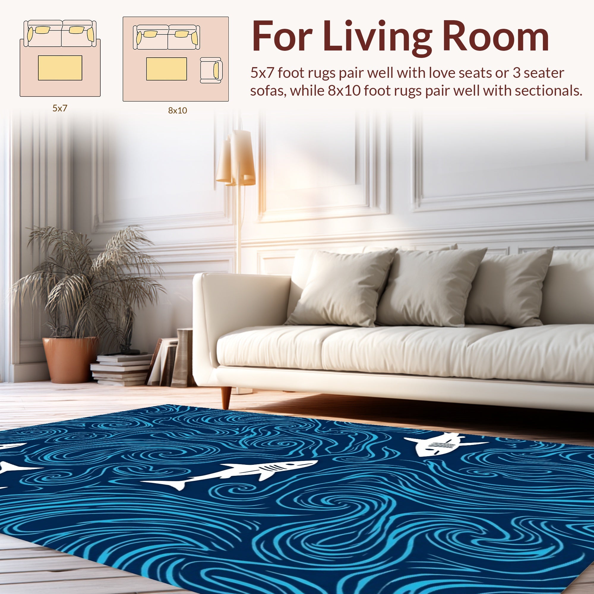 Whimsical Shark Swirl Pattern Rug