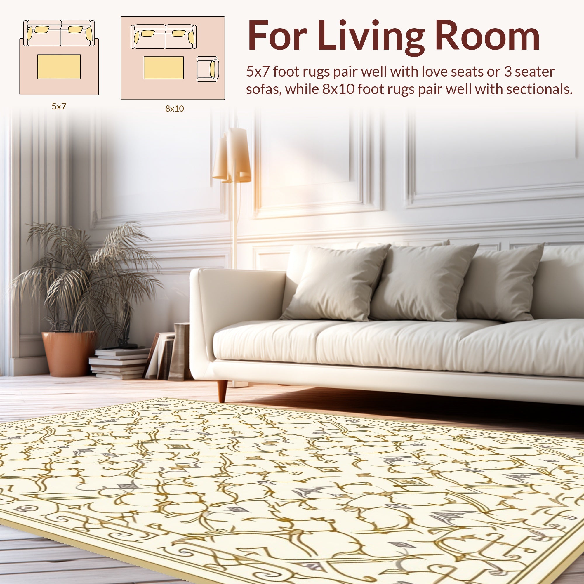 Ornate Scrollwork Cream Gold Rug