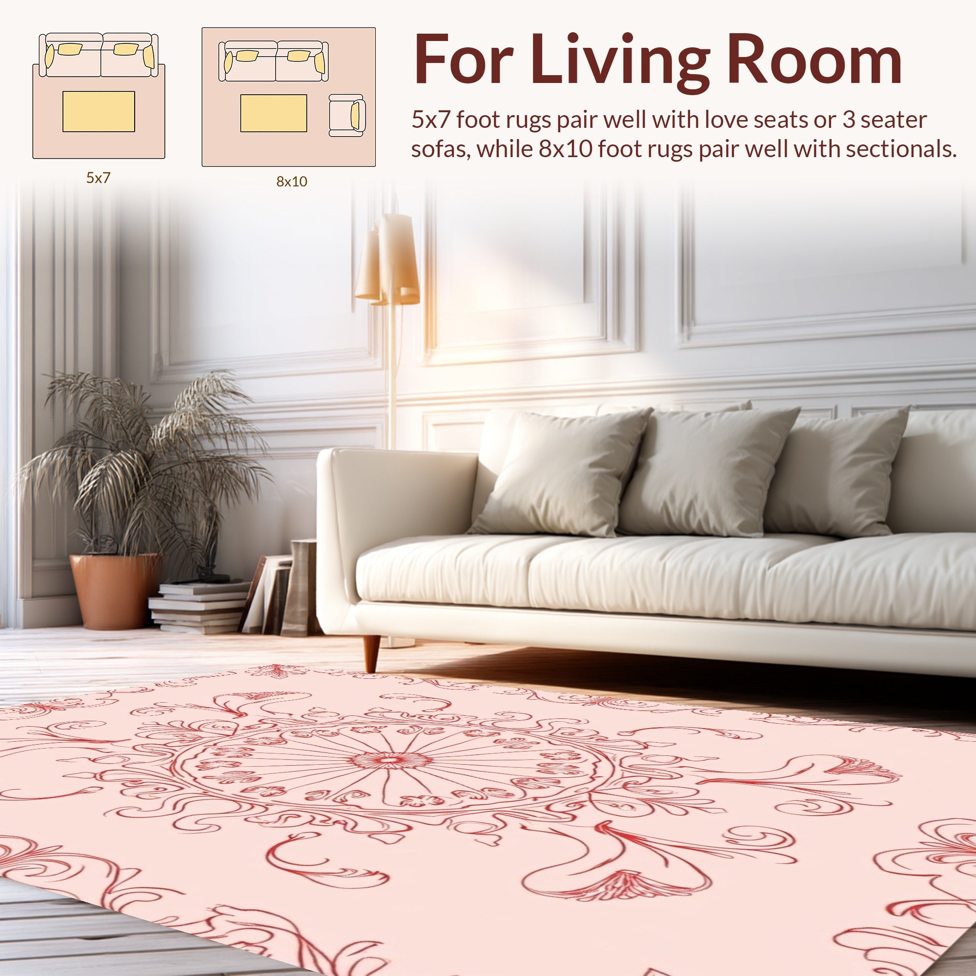 Elegant Red Floral Mandala Design Rug