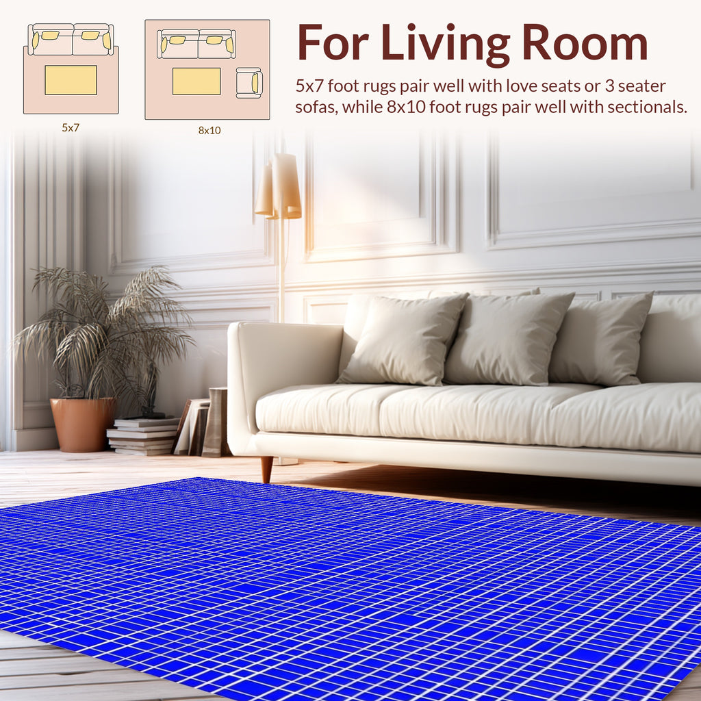 Bright Blue White Grid Pattern Rug