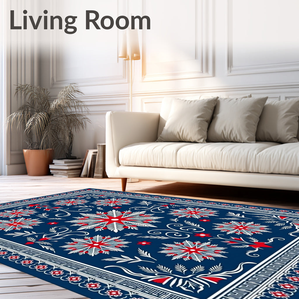 Red White Blue Floral Medallion Rug