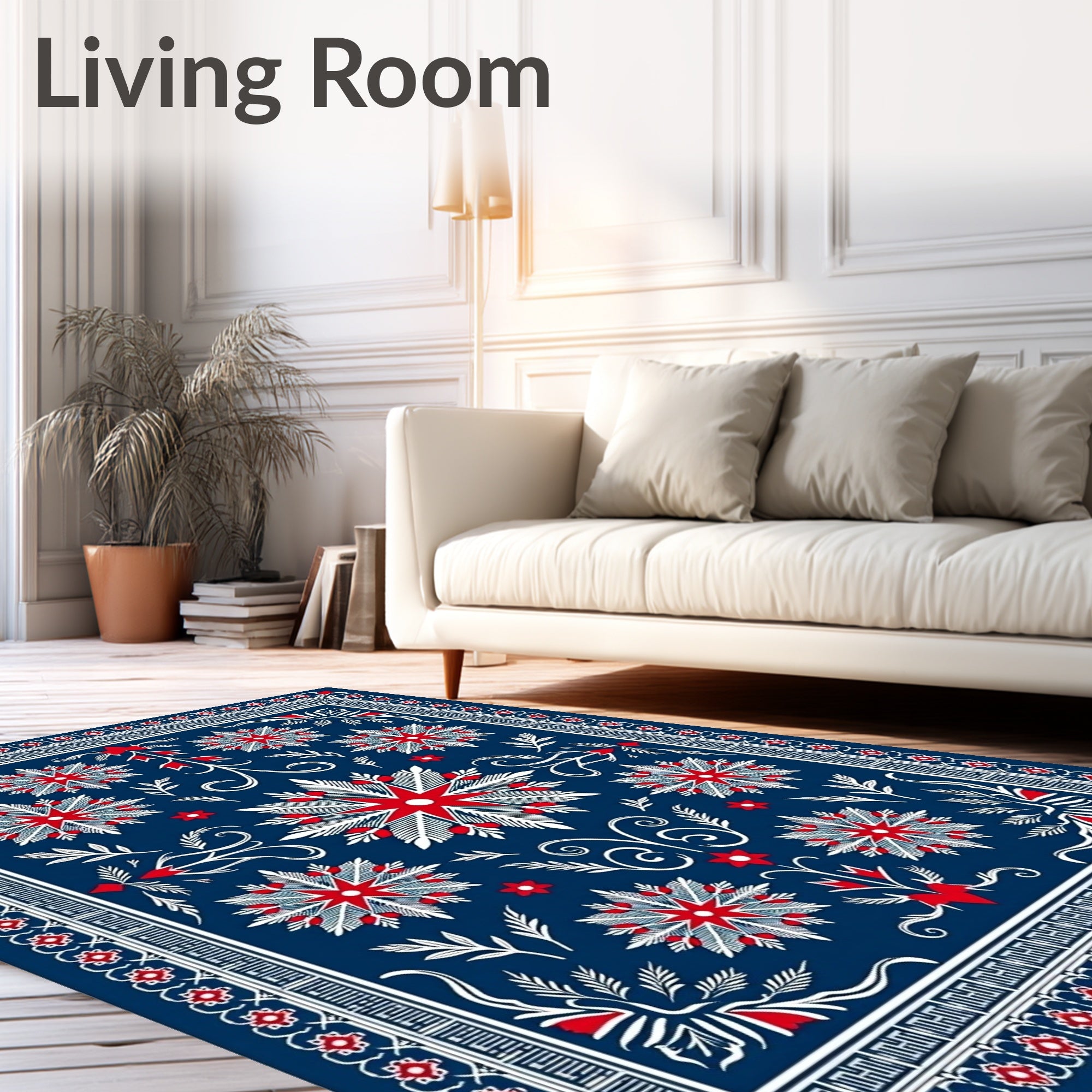 Red White Blue Floral Medallion Rug