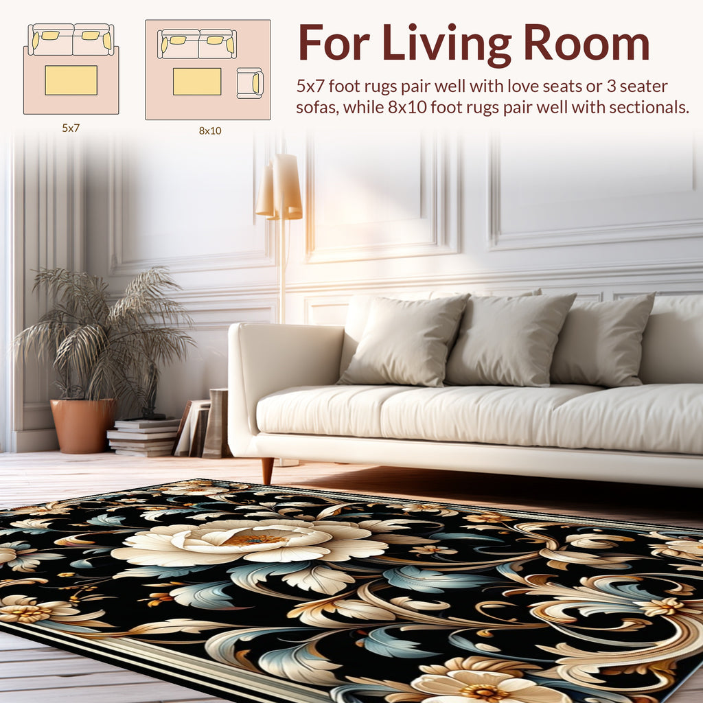 Ornate Floral Scrollwork Pattern Rug