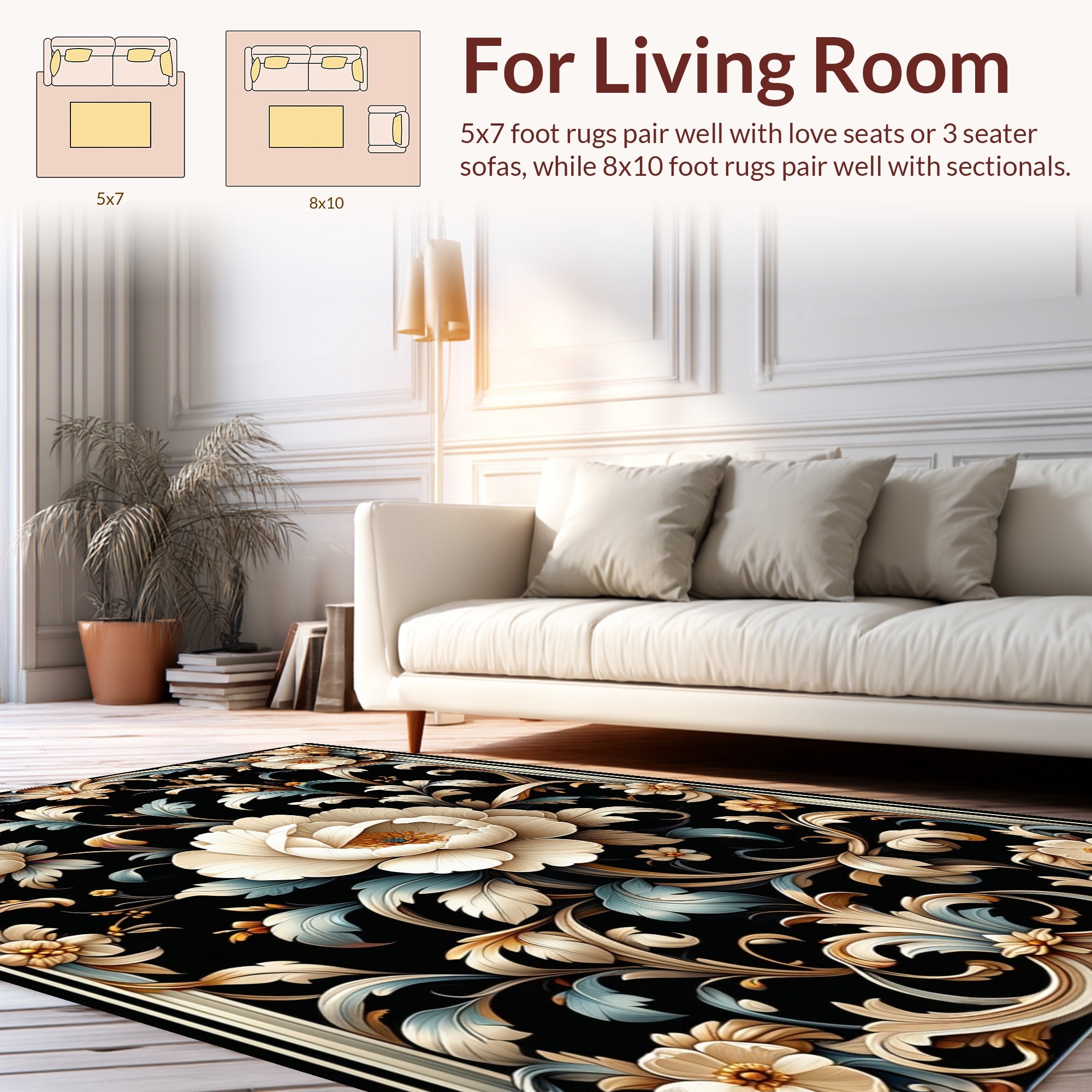 Ornate Floral Scrollwork Pattern Rug