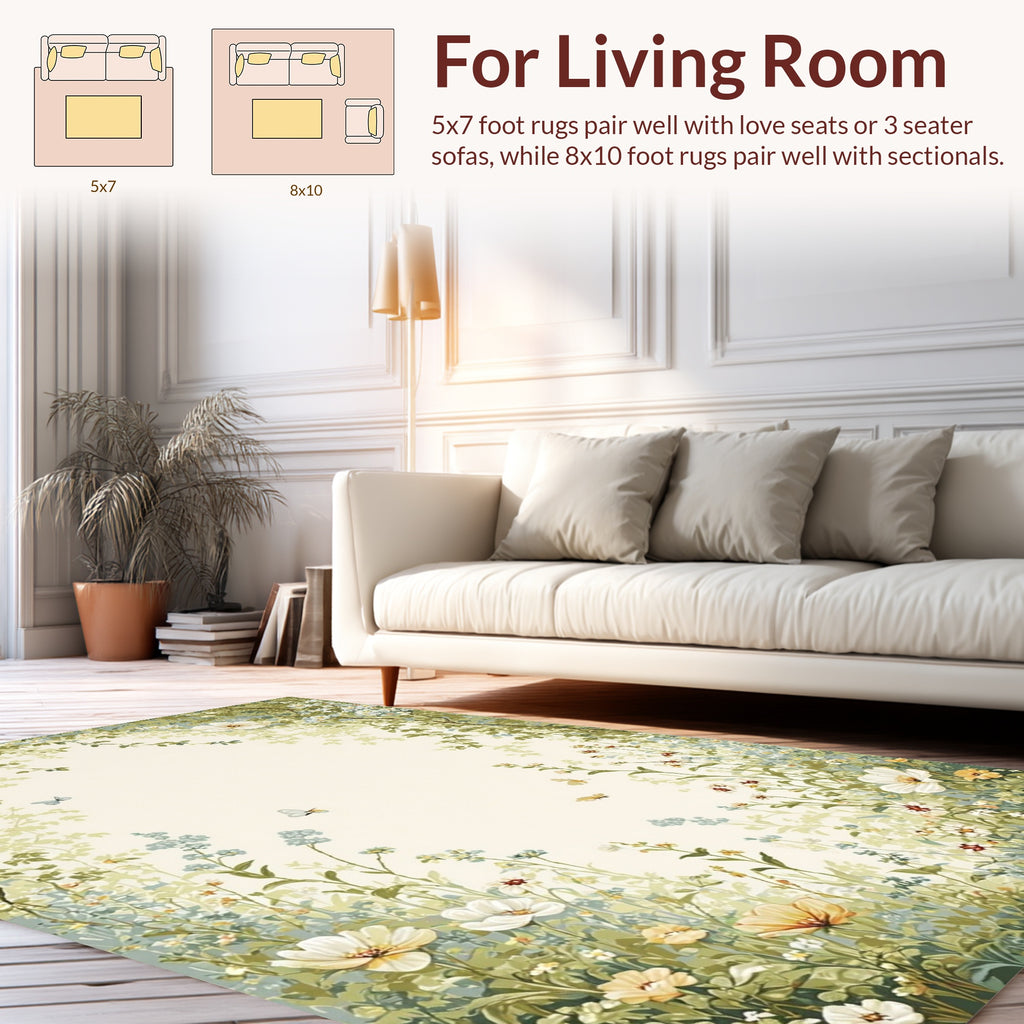 Whimsical Floral Garden With Butterflies Rug