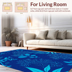 Cool Blue Tropical Leaf Pattern Rug
