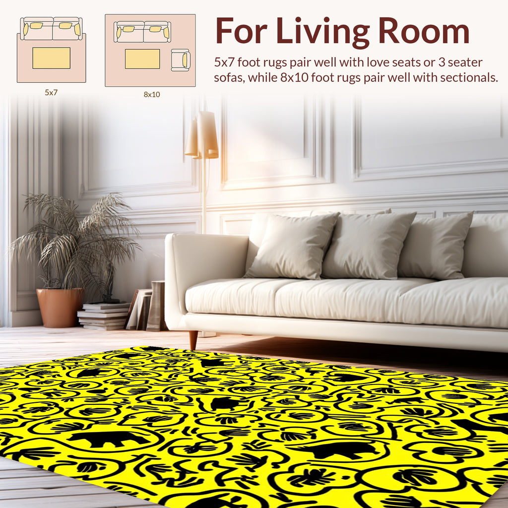 Whimsical Animal Floral Yellow Rug