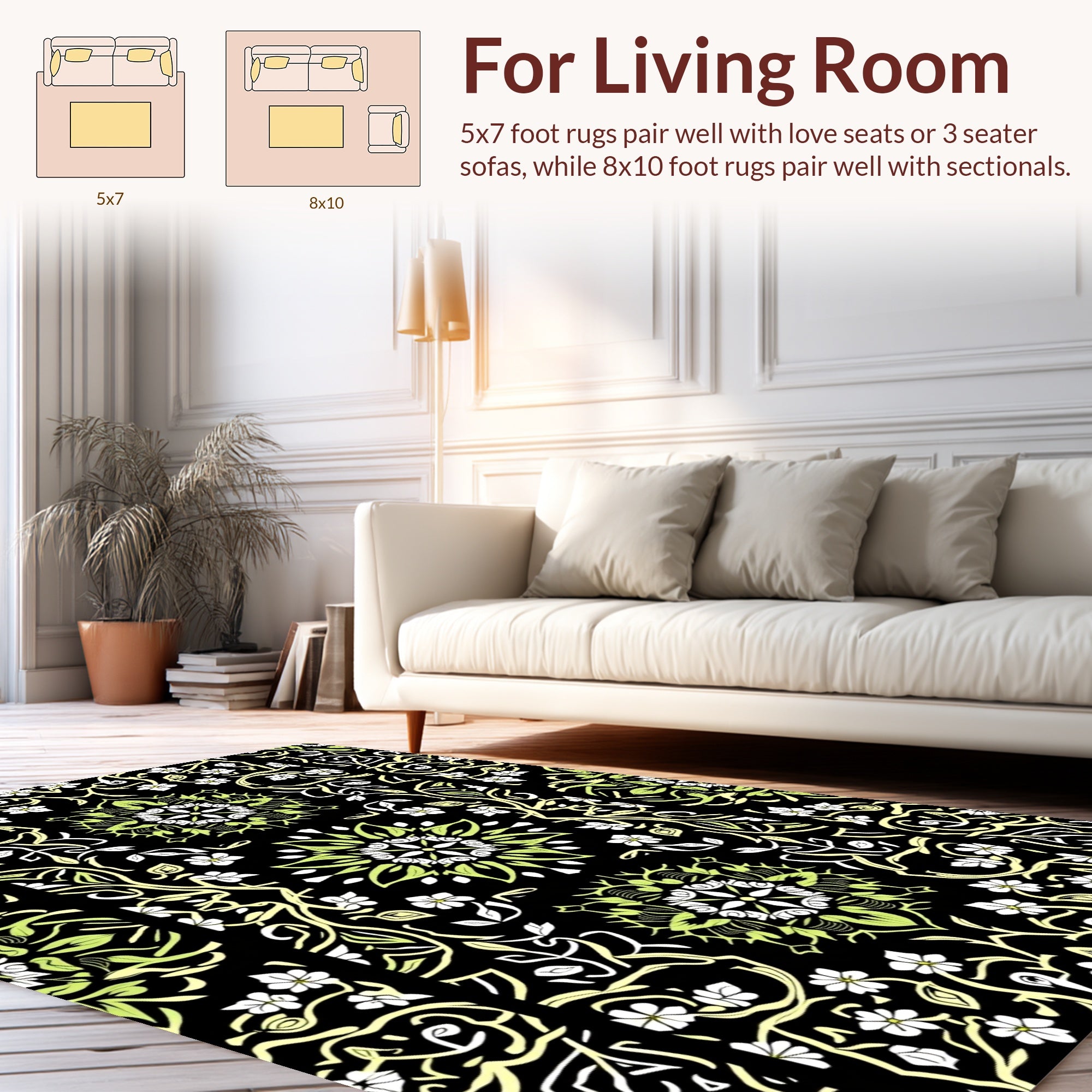 Black Floral Mandala Pattern Rug