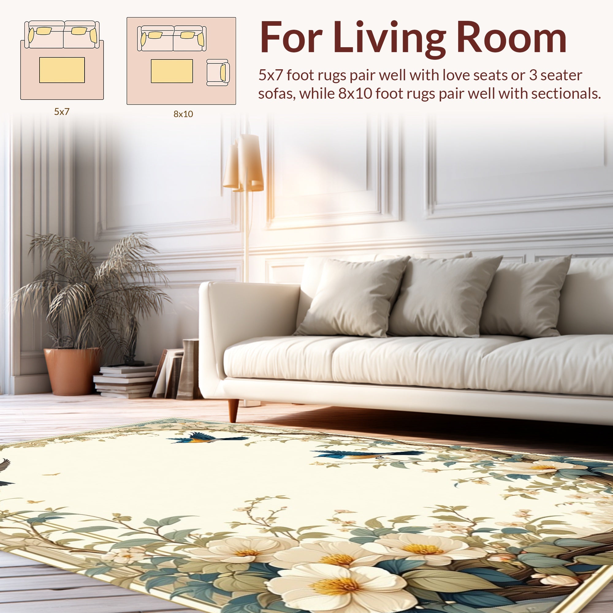 Floral Vine Birds Art Nouveau Rug