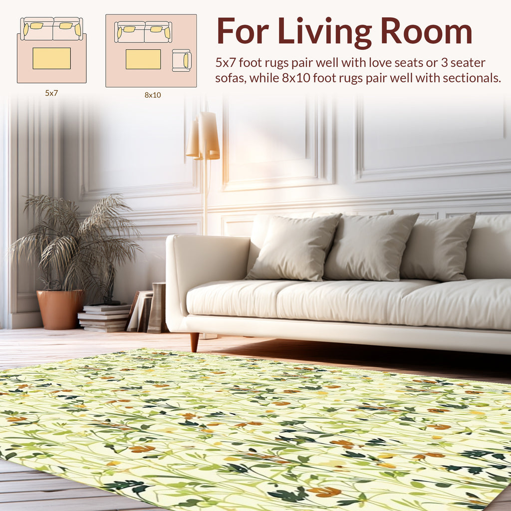 Delicate Floral Whimsical Botanical Pattern Rug