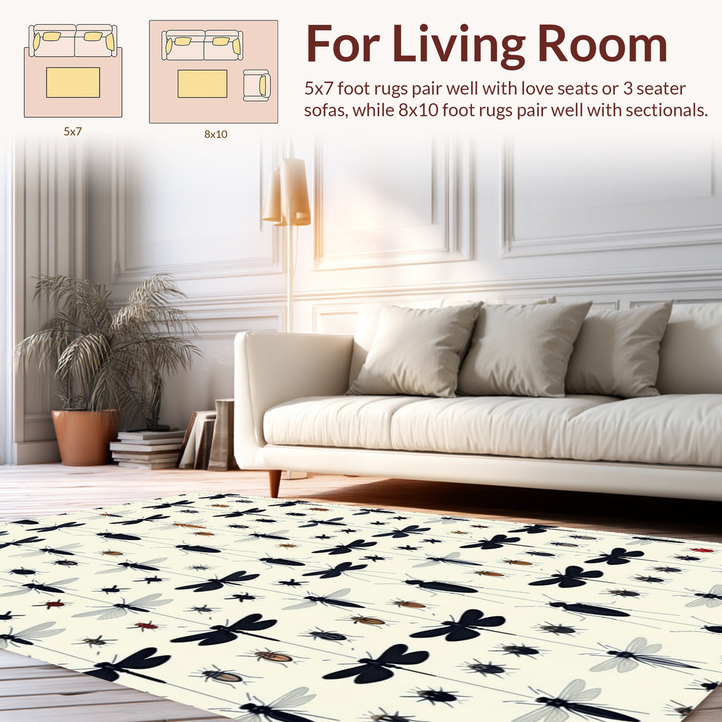 Entomology Collection Beetle Dragonfly Pattern Rug