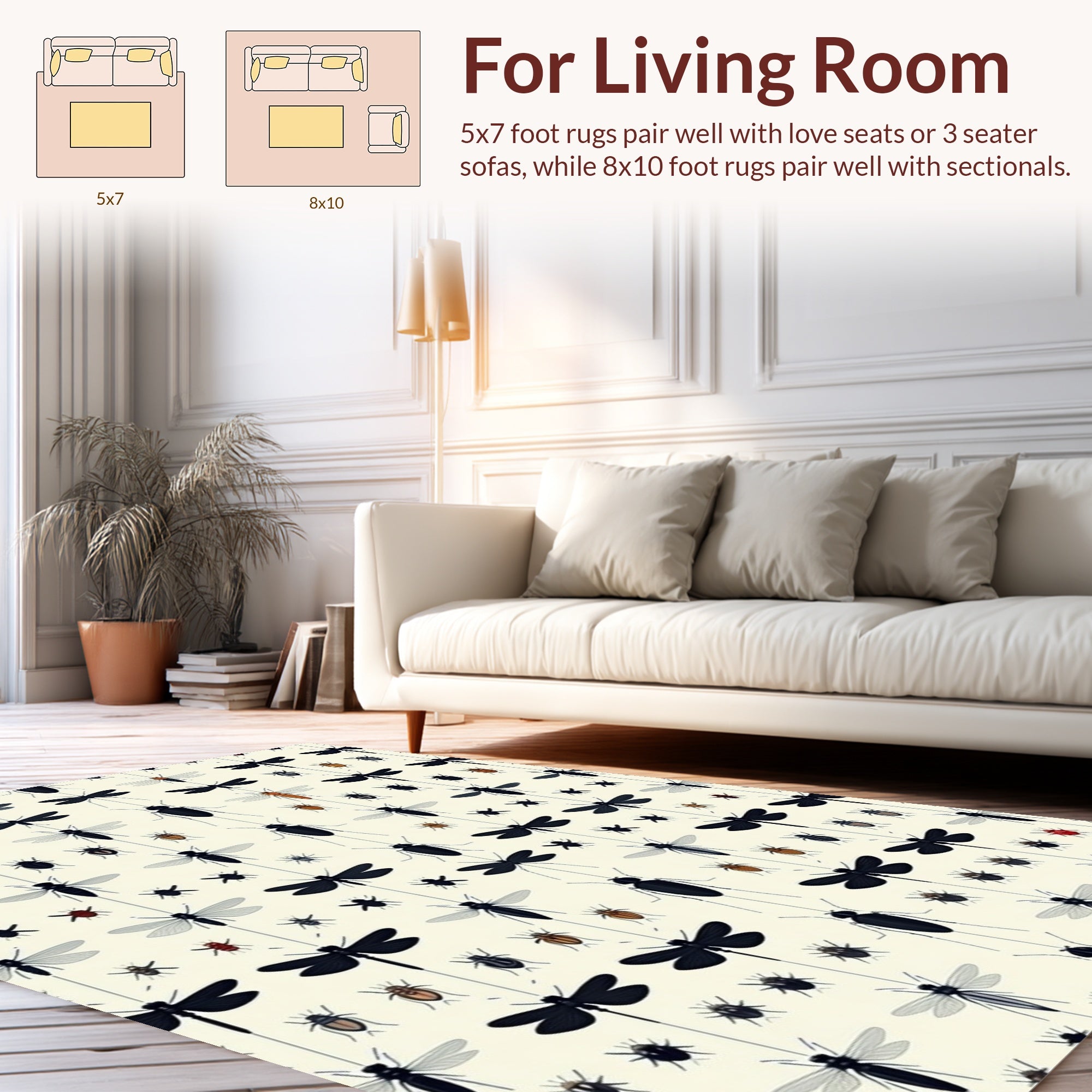 Entomology Collection Beetle Dragonfly Pattern Rug