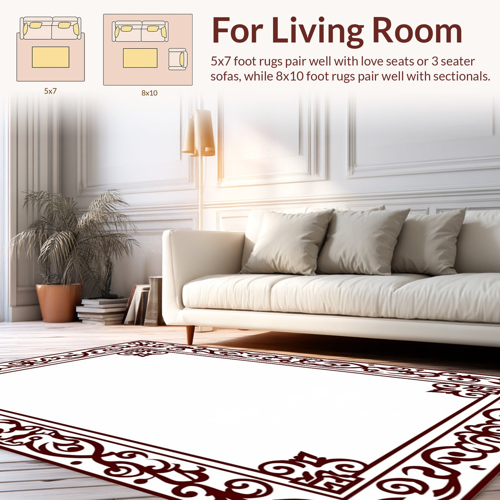 Ornate Scrolling Vine Border Design Rug
