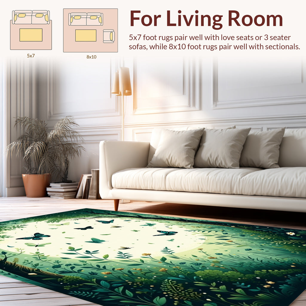 Vibrant Forest Butterfly Scene Rug