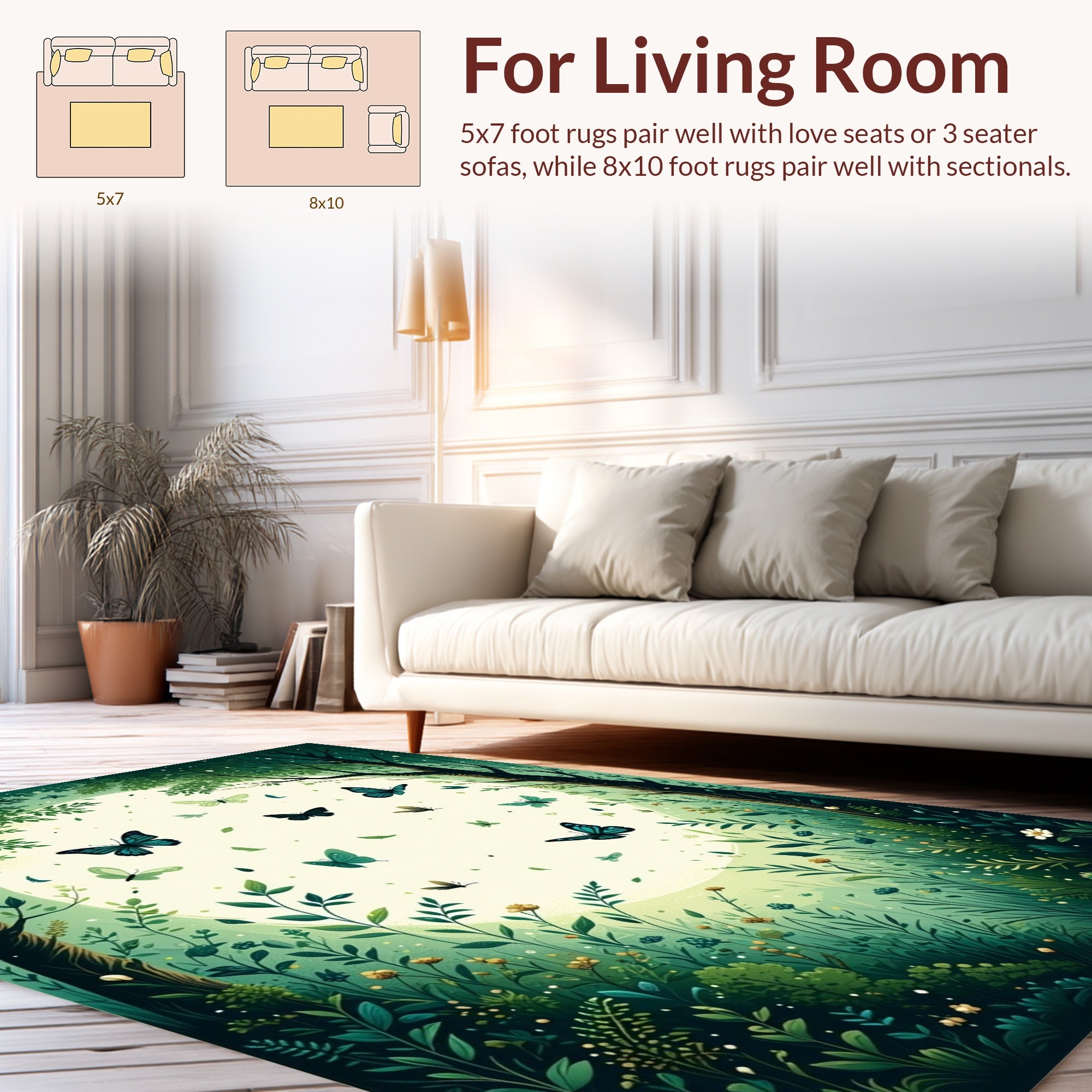 Vibrant Forest Butterfly Scene Rug