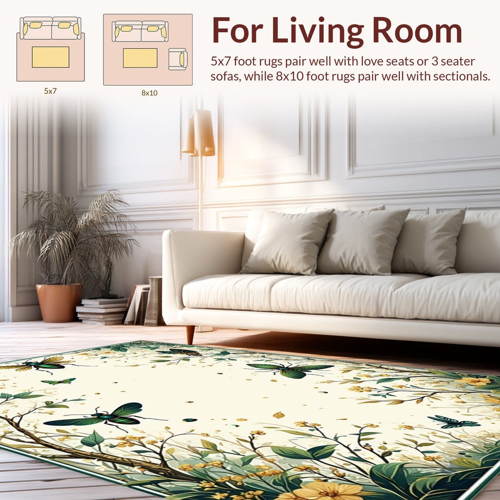 Whimsical Insects Florals Border Design Rug