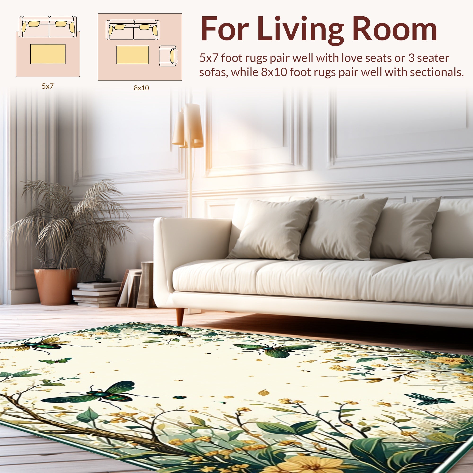 Whimsical Insects Florals Border Design Rug