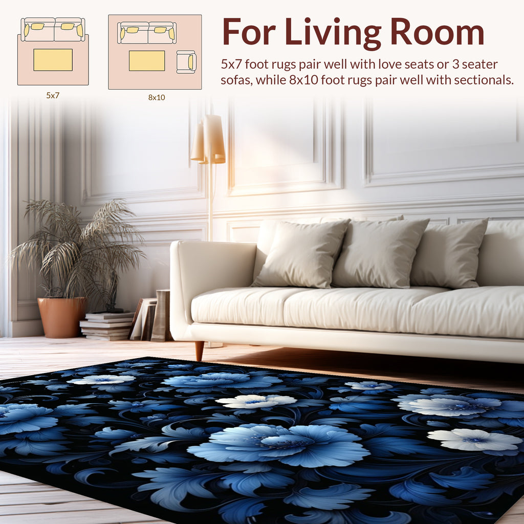 Vibrant Blue Floral Pattern Rug