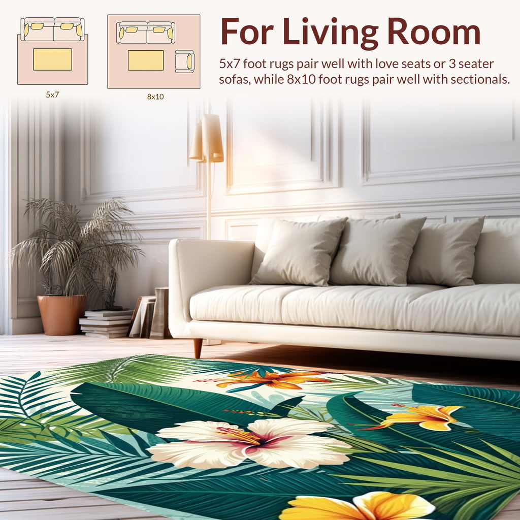 Vibrant Tropical Floral And Leaf Pattern Rug