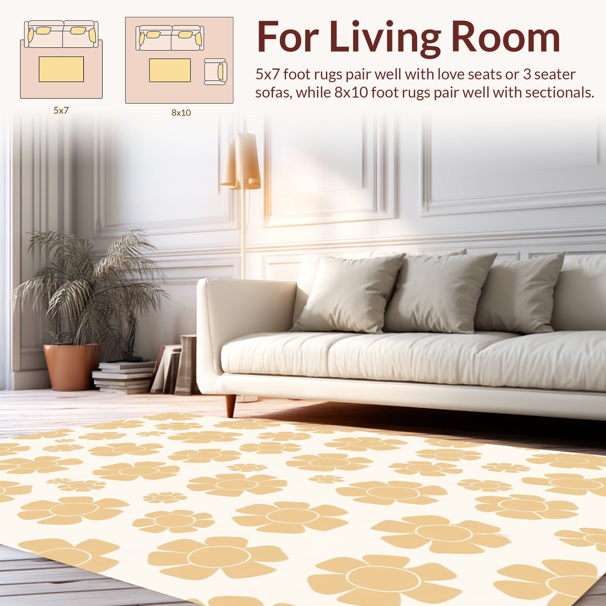 Numerous Floral Pattern Cream Rug