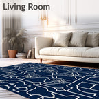Navy White Floral Gate Composition Rug