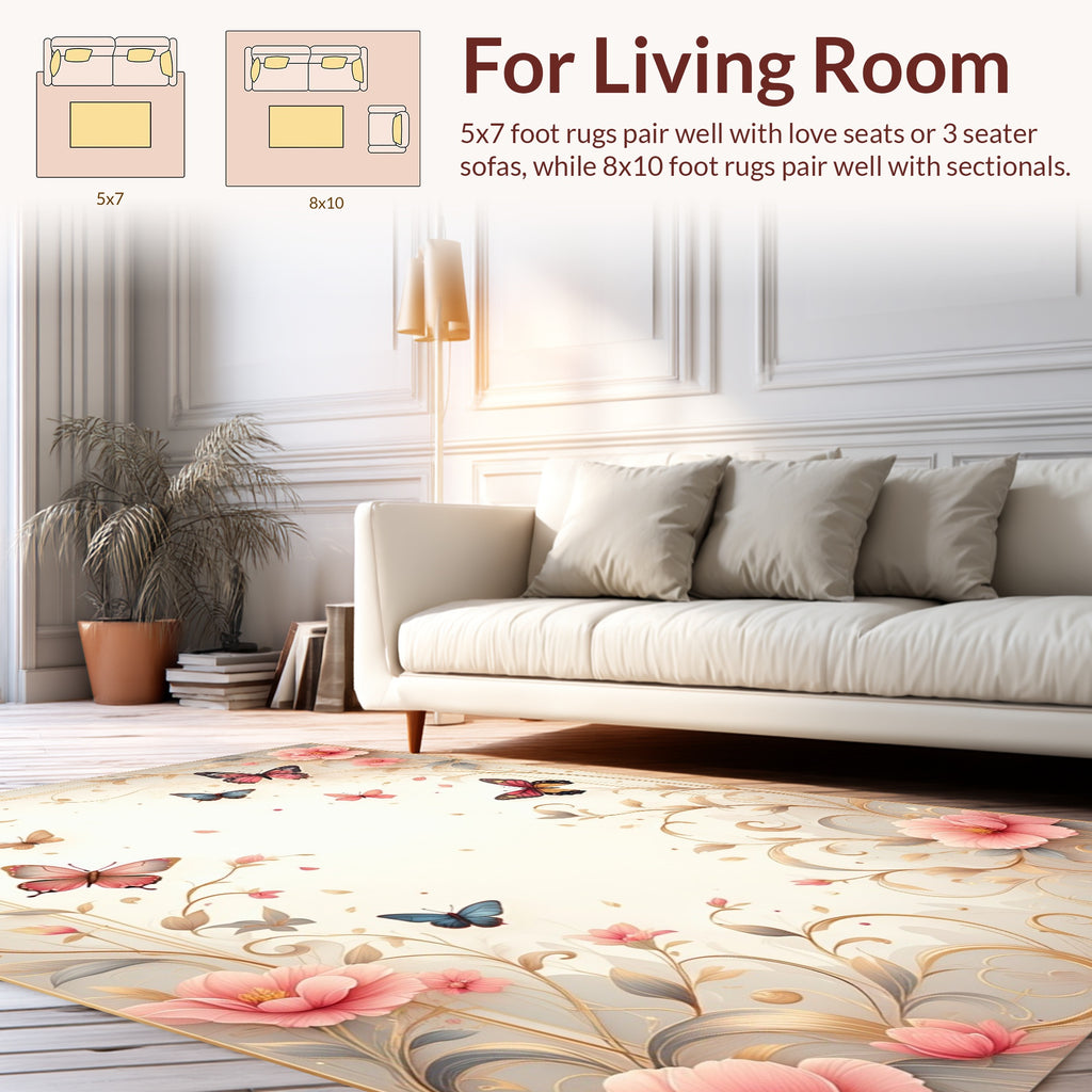 Floral Butterfly Garden Design Rug