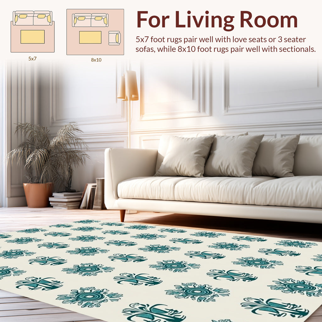 Teal Floral medallion Motif Design Rug