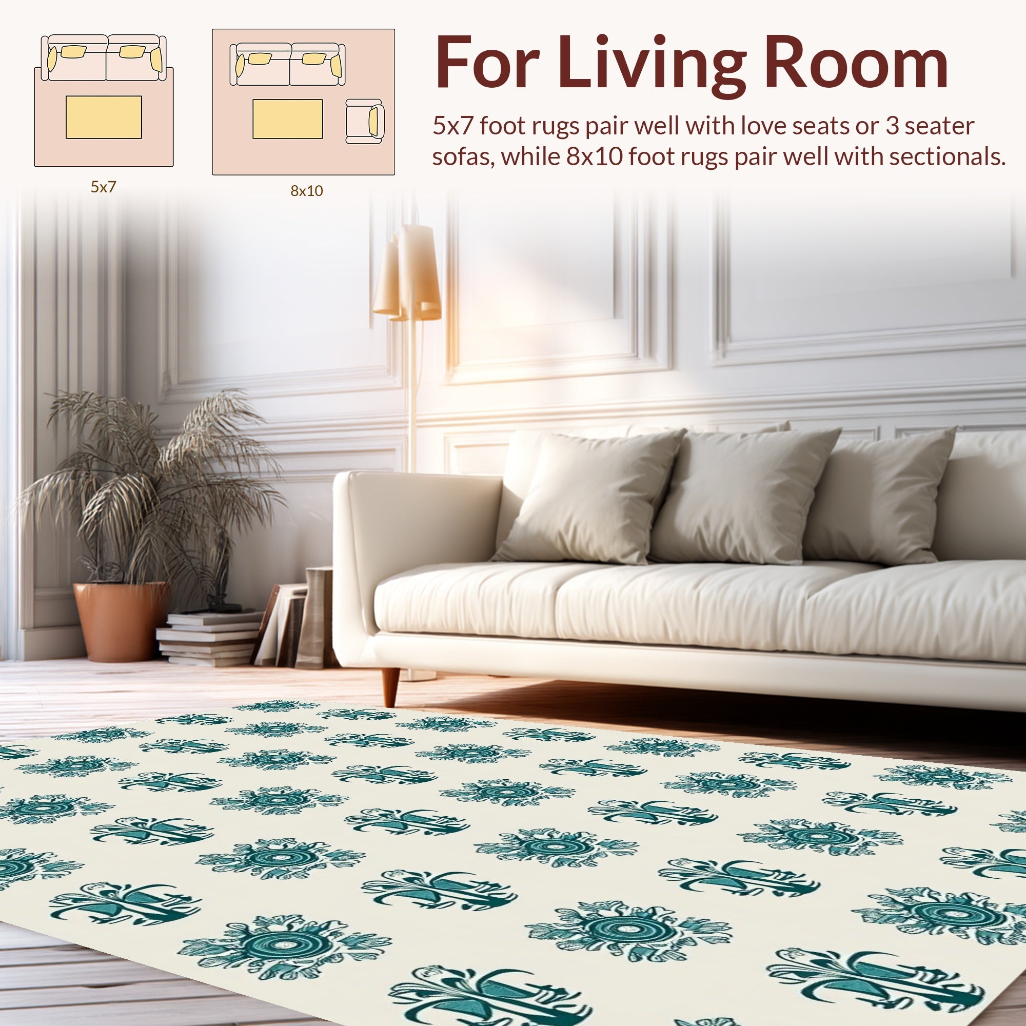 Teal Floral medallion Motif Design Rug