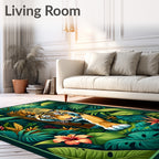 Vibrant Jungle Tiger Tropical Leaves Rug